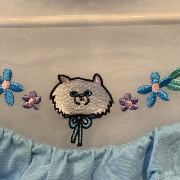 Lazy Oaf Grumpy Cat Mesh Ruffle top Tunic Womens Small Powder Blue - Picture 2 of 8